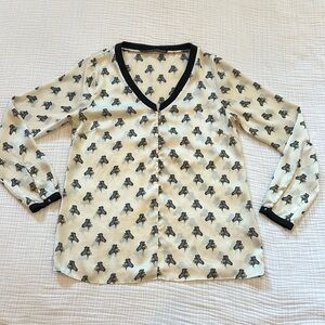 Vintage Zara Zebra Silky V neck Popover Shirt Blouse, Medium